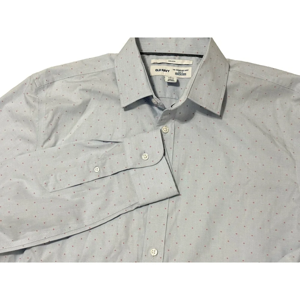 NWT Old Navy The Signature Shirt Slim Fit Purple Red Polka Dots Shirt Size L MS1